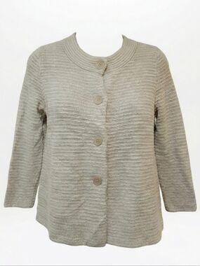 Talbots Beige Textured Knit Button Front Cardigan Sweater